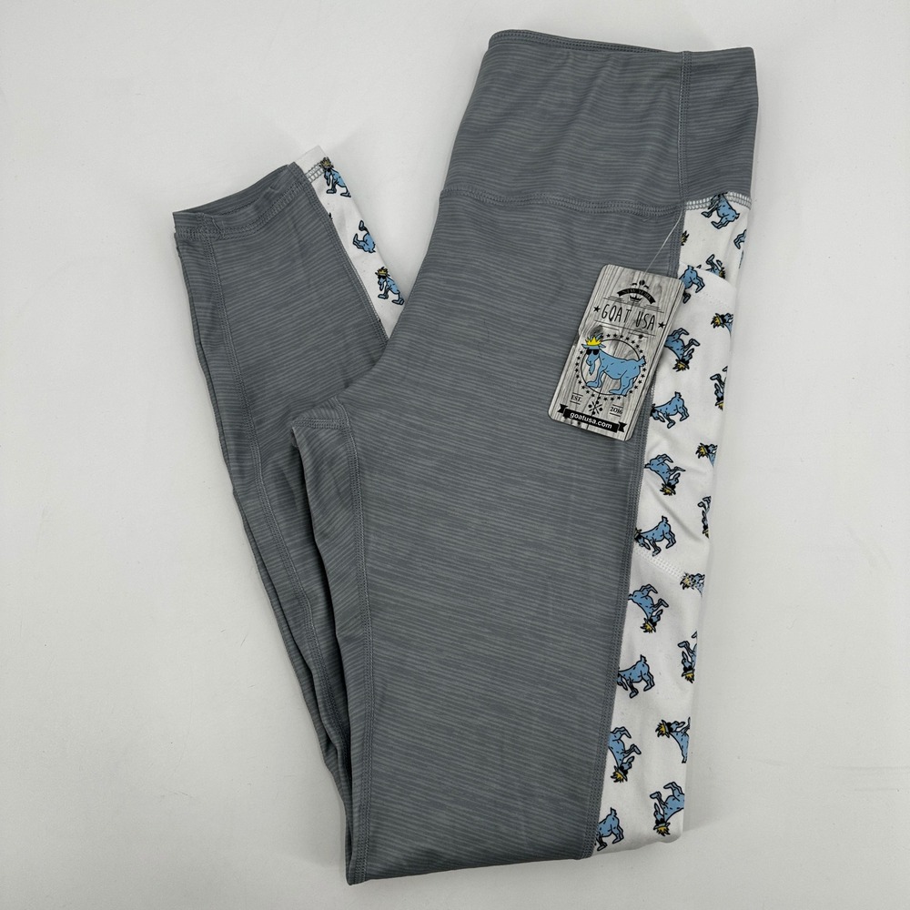 GOAT USA Womens Grey Heathered Athletic Leggings Mascot Large Yoga Fitness Sport